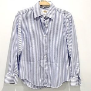 Talbots Button Down Shirt Striped Petite Size 2 Blue and White